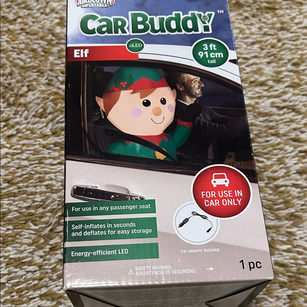 Gemmy Car Buddy Elf Inflatable - Green and Red